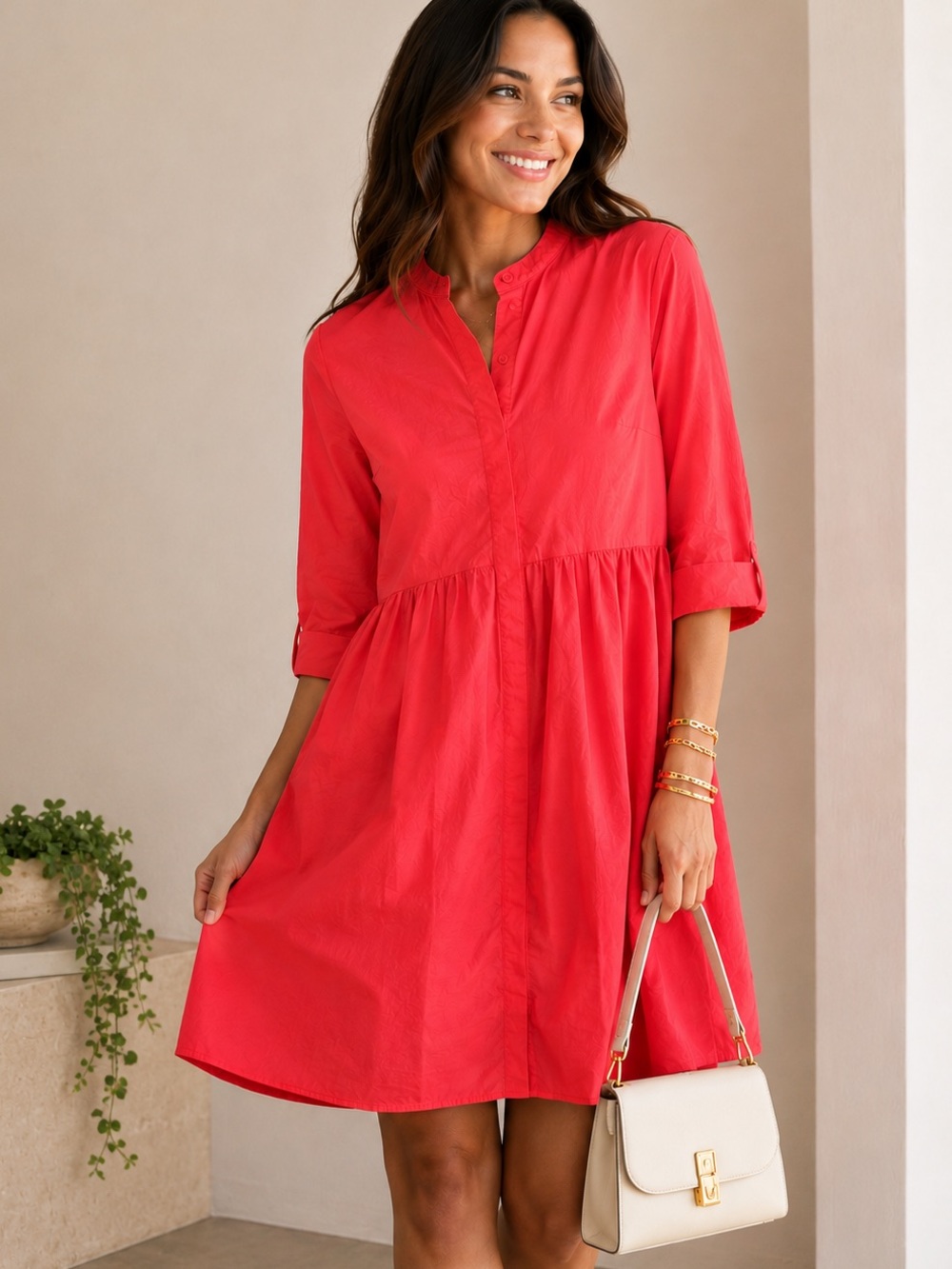 Tuckernuck Poppy Pink Cotton Shirt Dress Size Small